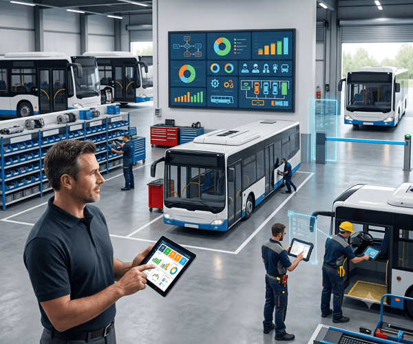 Depot Management System dashboard managing vehicle maintenance, inventory, inspections, and dispatch operations